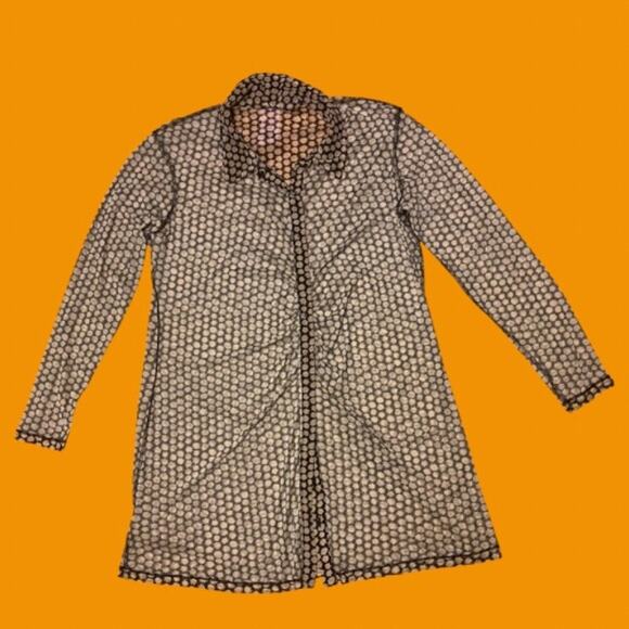 Black Floral Print Longsleeve Sheer Mesh Button Down Shirt Dress Coverup (XXL) - Picture 5 of 8